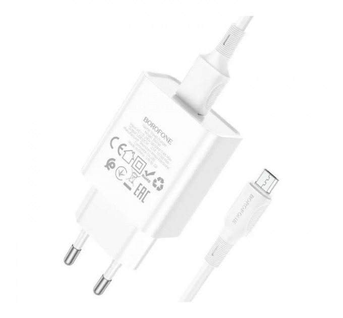 Зарядний пристрій BOROFONE BA74A Aspirer USB + cable USB to Micro 5P White (6974443388664)