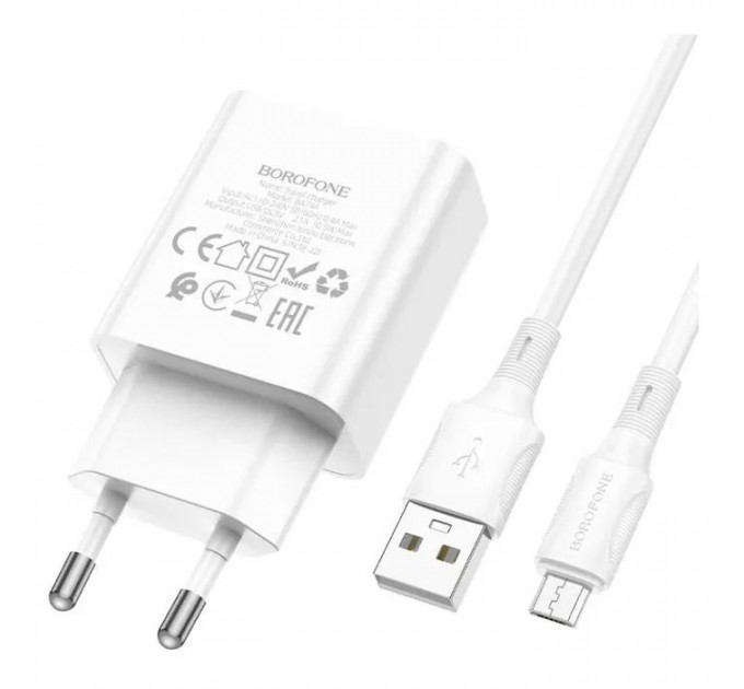 Зарядний пристрій BOROFONE BA74A Aspirer USB + cable USB to Micro 5P White (6974443388664)