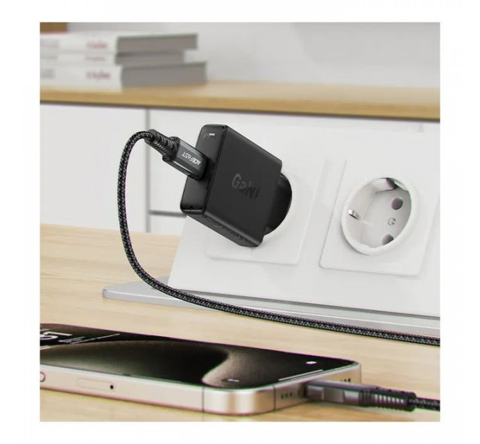 Зарядний пристрій Acefast A65 USB-C PD20W GaN ultra-thin Black (6974316282686)