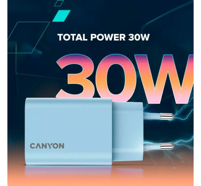 Зарядний пристрій Canyon 30CL OnCharge USB-C PD30W Light Blue (CNE-CHA30CLLBL)