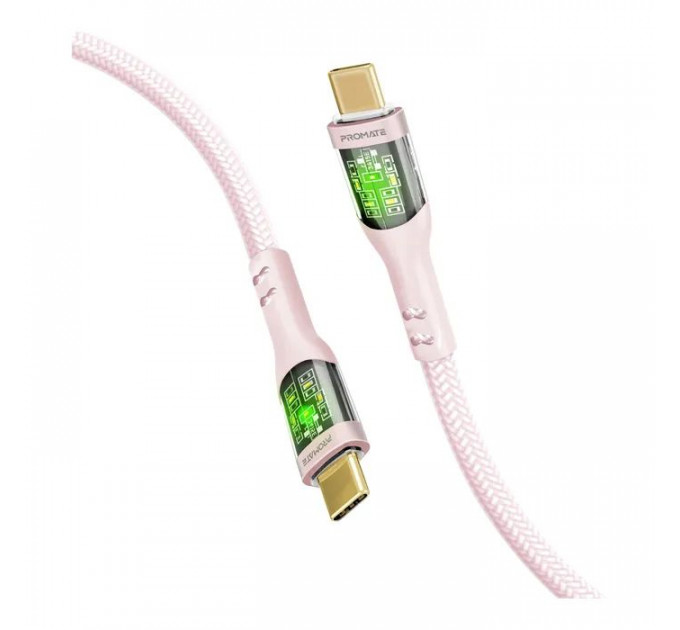 Дата кабель USB-C to USB-C 1.2m 60W PD TransLine-CC pink Promate (transline-cc.pink)