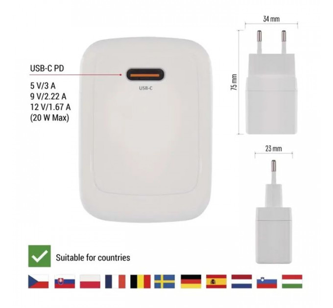 Зарядное устройство для EMOS V01G20 USB-C PD20W GaN (V01G20)