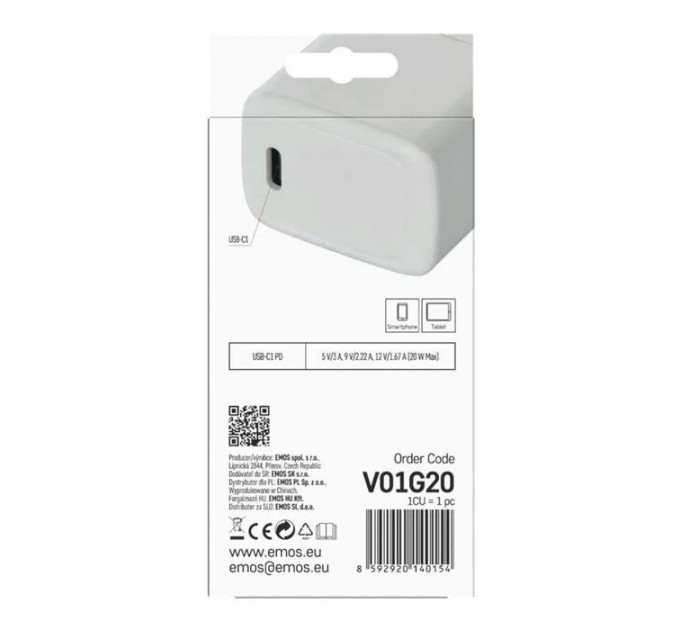 Зарядное устройство для EMOS V01G20 USB-C PD20W GaN (V01G20)