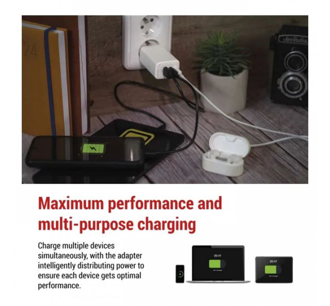 Зарядное устройство EMOS V05G65 1xUSB-A+2xUSB-C PD65W GaN (V05G65)
