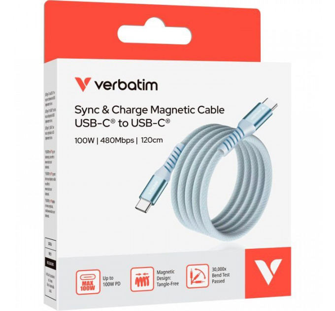 Дата USB-C кабель USB-C 1.2m Magnetic 100W blue Verbatim (31856)