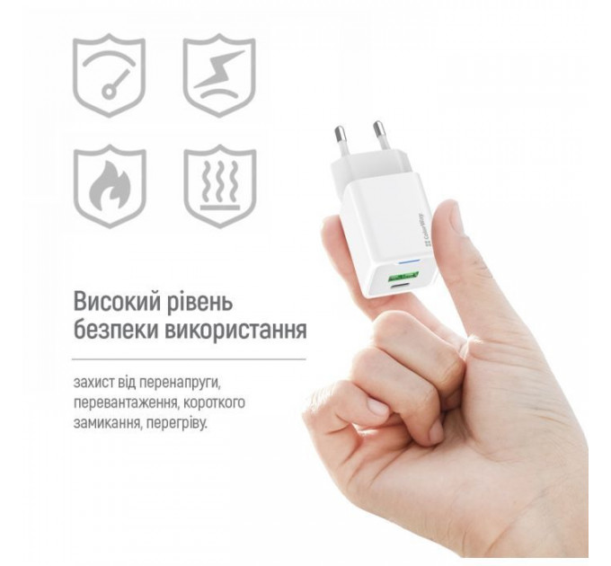 Зарядний пристрій ColorWay C101E GaN Mini 45W PD PPS USB-C + USB-A QC4.0 white (CW-CHS060PD-WT)