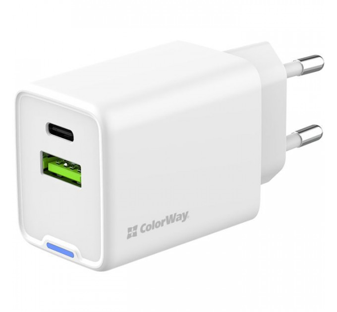 Зарядний пристрій ColorWay C101E GaN Mini 45W PD PPS USB-C + USB-A QC4.0 white (CW-CHS060PD-WT)