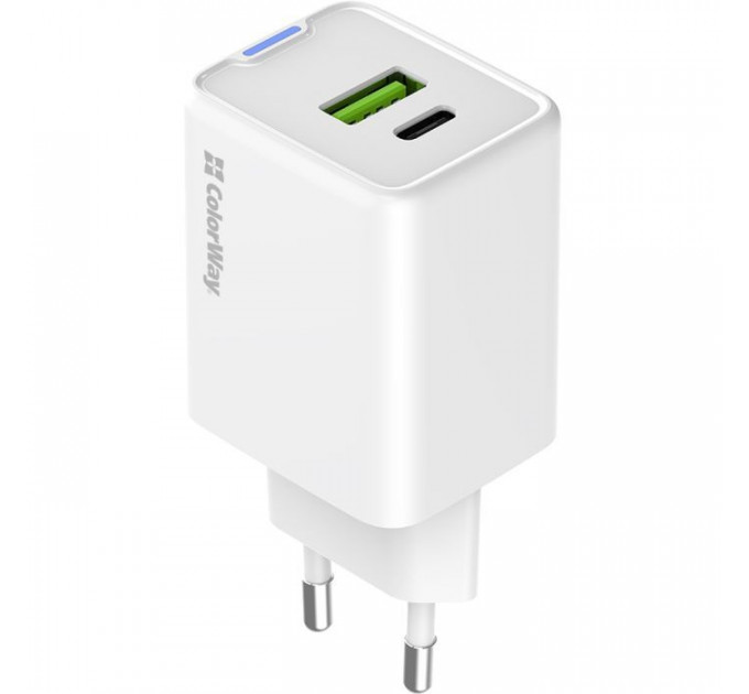 Зарядний пристрій ColorWay C101E GaN Mini 45W PD PPS USB-C + USB-A QC4.0 white (CW-CHS060PD-WT)