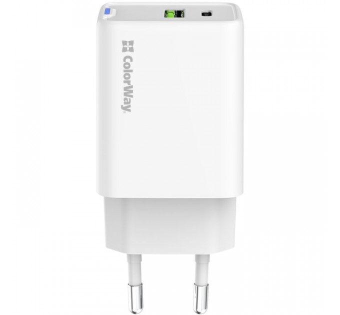 Зарядний пристрій ColorWay C101E GaN Mini 45W PD PPS USB-C + USB-A QC4.0 white (CW-CHS060PD-WT)