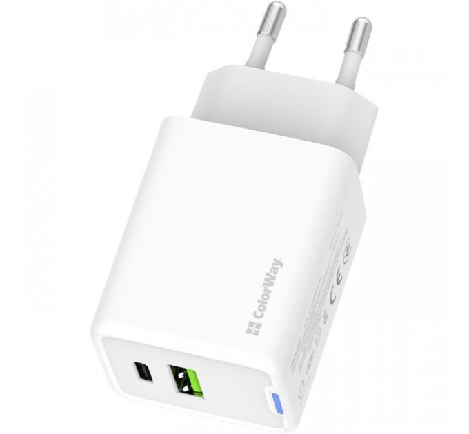 Зарядний пристрій ColorWay C101E GaN Mini 45W PD PPS USB-C + USB-A QC4.0 white (CW-CHS060PD-WT)