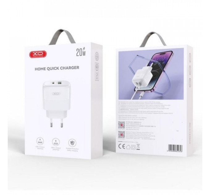 Зарядний пристрій XO 1xUSB QC3.0 + 1xUSB-C PD20W (XO-QC37)