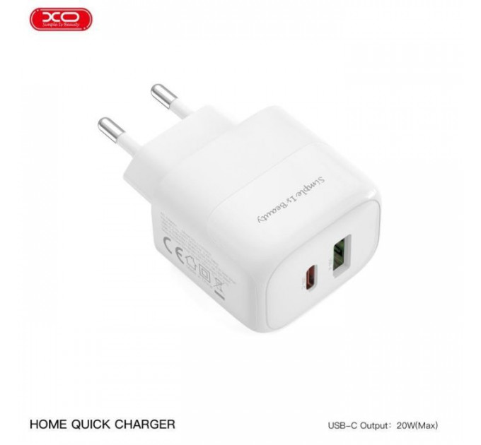 Зарядний пристрій XO 1xUSB QC3.0 + 1xUSB-C PD20W (XO-QC37)
