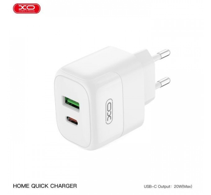 Зарядний пристрій XO 1xUSB QC3.0 + 1xUSB-C PD20W (XO-QC37)