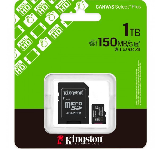 Карта памяти Kingston 1TB microSDXC 10 UHS-I U3 V30 A1 Canvas Select Plus (SDCS3\/1TB)