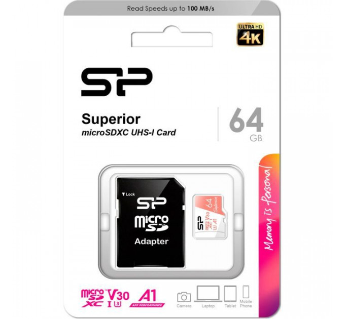 Карта пам/'яті Silicon Power 64GB microSDXC class 10 UHS-I U3 V30 A1 Superior (SP064GBSTXDV3V20SP)