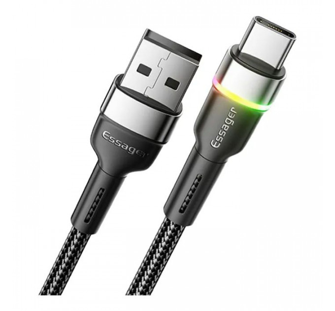 Дата кабель USB 2.0 AM to USB-C 1.0m 3A LED black Essager (EXCT-XCD01)