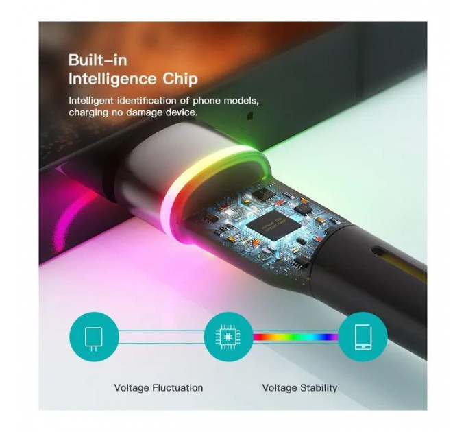Дата кабель USB 2.0 AM to USB-C 1.0m 3A LED black Essager (EXCT-XCD01)