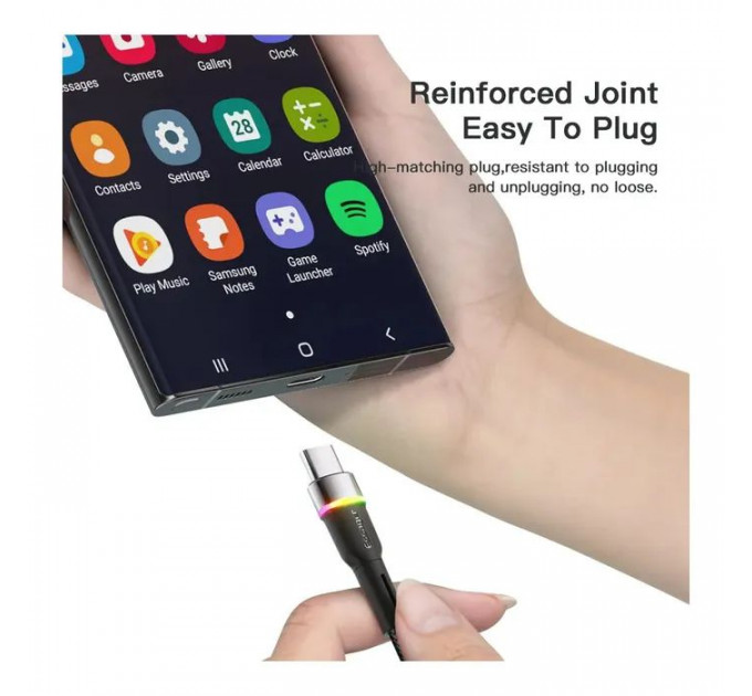 Дата кабель USB 2.0 AM to USB-C 1.0m 3A LED black Essager (EXCT-XCD01)