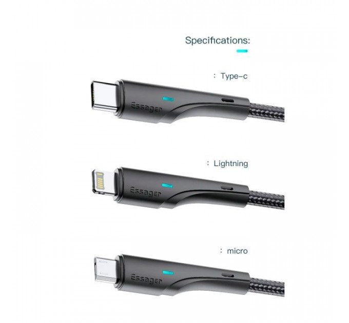Дата кабель USB 2.0 AM to Lightning 1.0m 2.4A black Essager (EXCL-LS01)