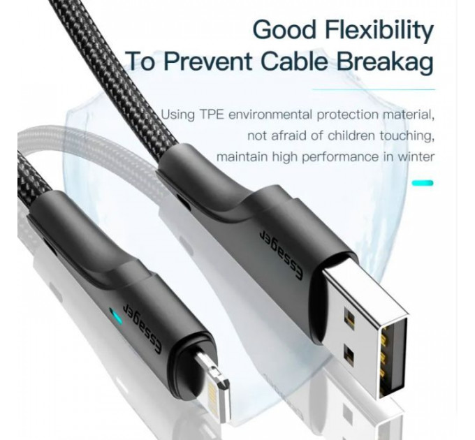 Дата кабель USB 2.0 AM to Lightning 1.0m 2.4A black Essager (EXCL-LS01)