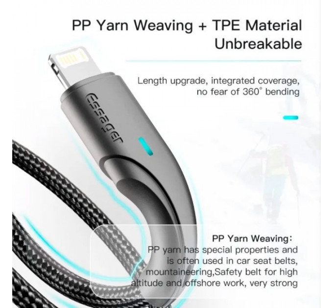 Дата кабель USB 2.0 AM to Lightning 1.0m 2.4A black Essager (EXCL-LS01)