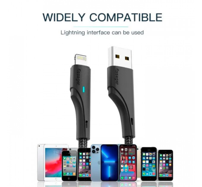 Дата кабель USB 2.0 AM to Lightning 1.0m 2.4A black Essager (EXCL-LS01)