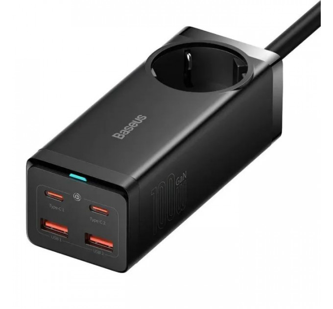 Зарядний пристрій Baseus AC + 2xUSB-C 100W + 2xUSB + cable USB-C to USB-C 100W 1.0m black (PSZM000401)