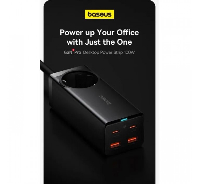 Зарядний пристрій Baseus AC + 2xUSB-C 100W + 2xUSB + cable USB-C to USB-C 100W 1.0m black (PSZM000401)