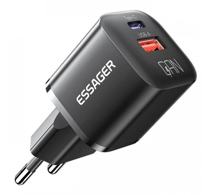 Зарядний пристрій Essager 1xUSB + 1xUSB-C PD20W GaN (ECTAC-HMB01-P)