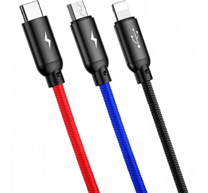 Дата кабель USB 2.0 AM to Lightning + Micro 5P + USB-C 1.2m 5A black Baseus (CAMLT-BSY01)