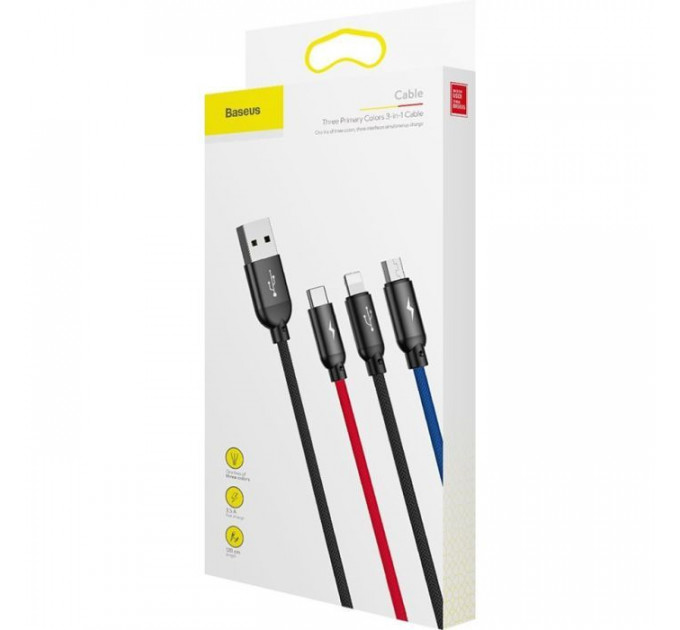 Дата кабель USB 2.0 AM to Lightning + Micro 5P + USB-C 1.2m 5A black Baseus (CAMLT-BSY01)
