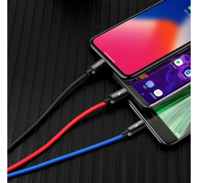 Дата кабель USB 2.0 AM to Lightning + Micro 5P + USB-C 1.2m 5A black Baseus (CAMLT-BSY01)