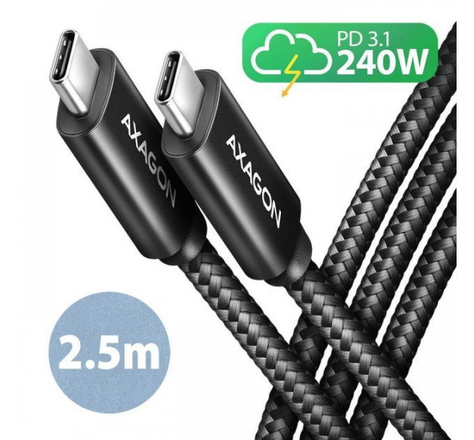 Дата кабель USB-C to USB-C 2.5m USB 2.0 PD 240W 5A black AXAGON (BUCM2-CM25AB)