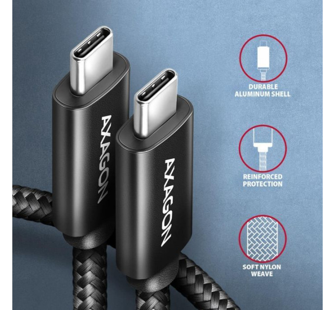 Дата кабель USB-C to USB-C 2.5m USB 2.0 PD 240W 5A black AXAGON (BUCM2-CM25AB)