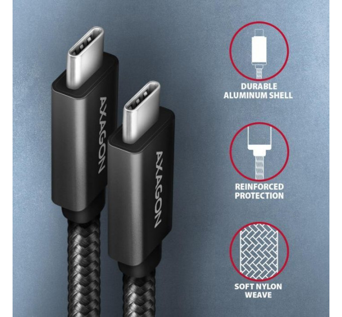 Дата кабель USB-C to USB-C 2.0m USB 3.2 Gen 2 PD 100W 5A 4K black AXAGON (BUCM32-CM20AB)