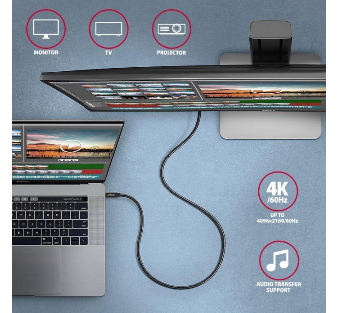 Дата кабель USB-C to USB-C 2.0m USB 3.2 Gen 2 PD 100W 5A 4K black AXAGON (BUCM32-CM20AB)