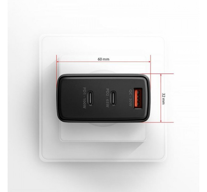 Зарядний пристрій AXAGON 1xUSB + 2xUSB-C 100W QC4+ PD3.0 PPS black (ACU-DPQ100)