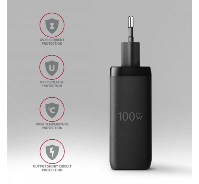 Зарядний пристрій AXAGON 1xUSB + 2xUSB-C 100W QC4+ PD3.0 PPS black (ACU-DPQ100)