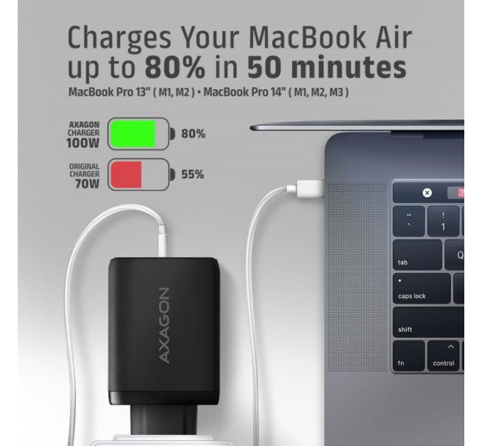 Зарядний пристрій AXAGON 1xUSB + 2xUSB-C 100W QC4+ PD3.0 PPS black (ACU-DPQ100)