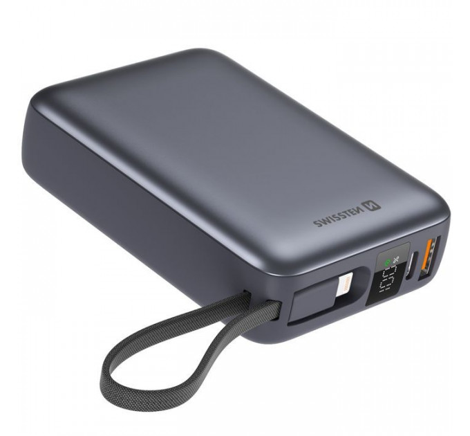 Батарея универсальная SWISSTEN 20000mAh SPACE 22\/5W PD QC w/built-in cables USB-C/LIGHTNING Silver (8595217490598)