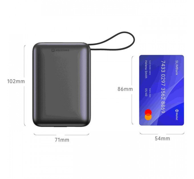 Батарея универсальная SWISSTEN 20000mAh SPACE 22\/5W PD QC w/built-in cables USB-C/LIGHTNING Silver (8595217490598)