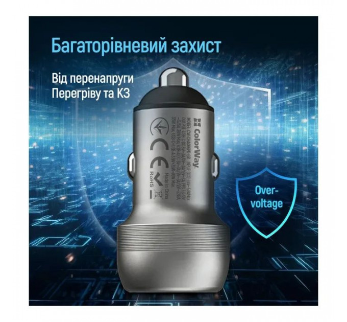 Зарядний пристрій ColorWay USB-C PD35W + USB QC3.0 car adapter (CW-CHA066PD-GR)