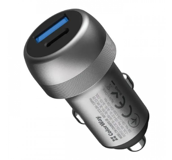 Зарядний пристрій ColorWay USB-C PD35W + USB QC3.0 car adapter (CW-CHA066PD-GR)