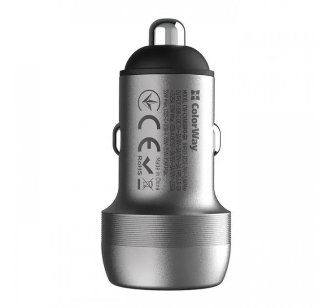 Зарядний пристрій ColorWay USB-C PD35W + USB QC3.0 car adapter (CW-CHA066PD-GR)