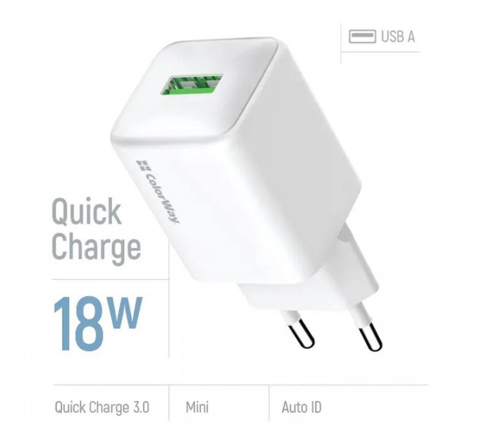 Зарядний пристрій ColorWay USB QC3.0 18W white (CW-CHS063Q-WT)