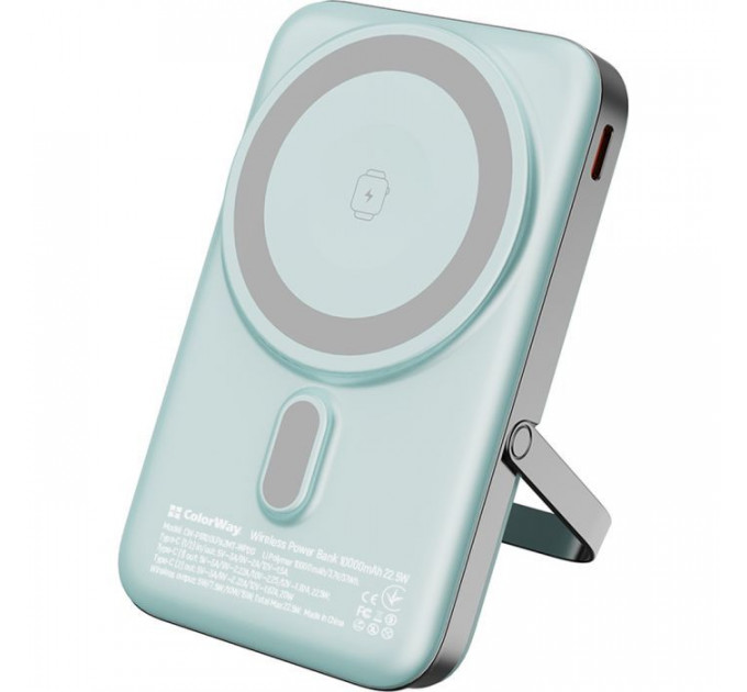 Батарея універсальна ColorWay 10 000 mAh PD\/22.5W, 15W MagSafe & Watch Wireless Aquamarine (CW-PB100LPA2MT-WPDD)