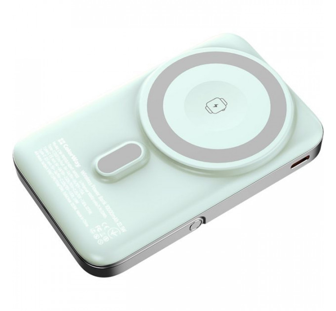 Батарея універсальна ColorWay 10 000 mAh PD\/22.5W, 15W MagSafe & Watch Wireless Aquamarine (CW-PB100LPA2MT-WPDD)