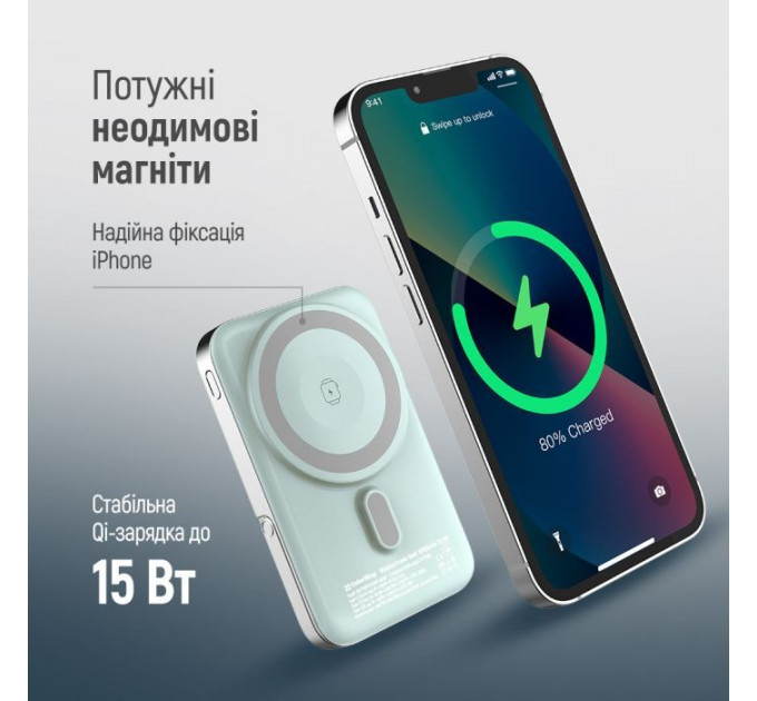 Батарея універсальна ColorWay 10 000 mAh PD\/22.5W, 15W MagSafe & Watch Wireless Aquamarine (CW-PB100LPA2MT-WPDD)
