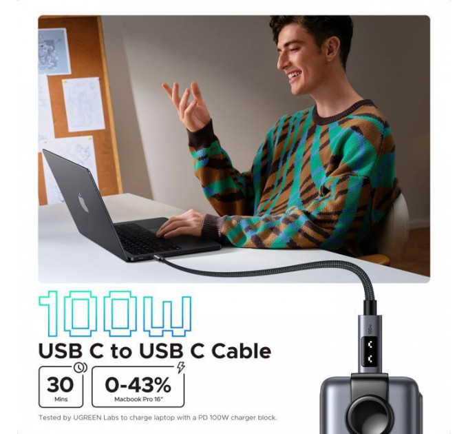 Дата кабель USB-C to USB-C 1.0m PD 100W L509 black Ugreen (35501)
