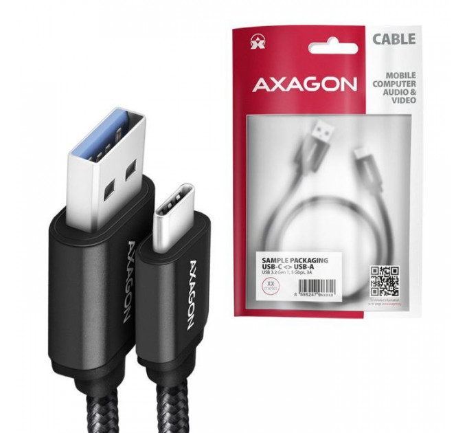 Дата кабель USB 3.2 AM to USB-C 2.0m black AXAGON (BUCM3-AM20AB)
